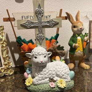 Easter Lamb and Cross Figurine